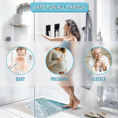 Beach Square Anti Slip Shower Mats for Inside Shower Accessories, Cute Bath Mats for Bathroom Non Slip Shower Floor Mat Sea Decor Rubber Bathmat with Suction and Drain Holes Machine Washable, 21″X21″
