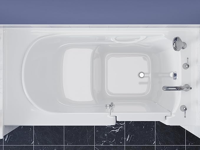ANZZI Walk-In Soaking Tub 30x60 in Right Drain Quick Fill White – Deep Non-Jetted Bath with ADA Seat, Grab Bar, Slip-Resistant Floor, Quick Fill Faucet & Handheld Shower for Safe Easy Access