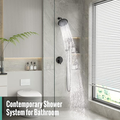 SR SUN RISE Shower Faucet - 8 Inch Multifunctional High Pressure Shower Head System with Handheld Shower Head Fixtures - Valve Included - Matte Black