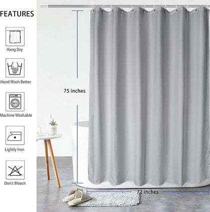 AooHome 75 Inch Long Shower Curtain, Durable Polyester 72" Width Bathroom Curtain Waffle Weave Plaid Design with Hooks, Weighted Bottom, Heavy Duty, Water Repellent, 72x75 Inch, Gray