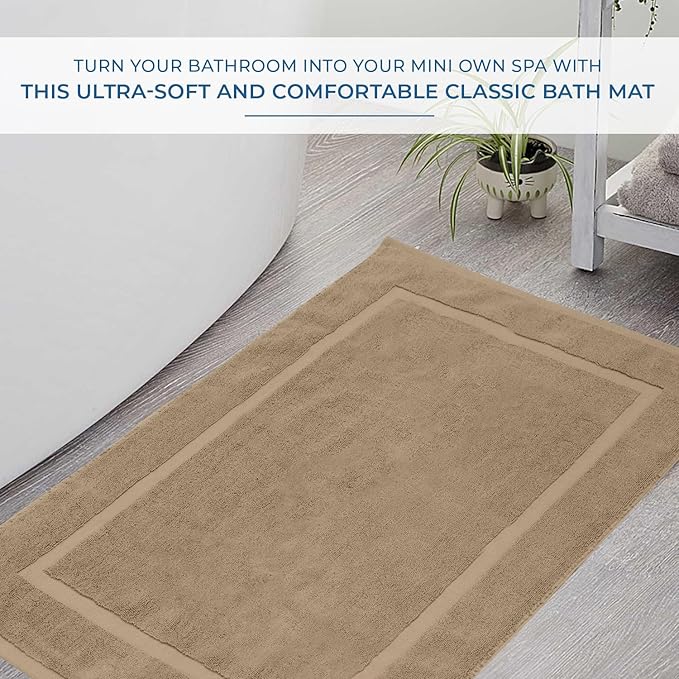 DAN RIVER Classic Cotton Bath Mats Set of 2 – Not a Bathroom Rug, Ultra Soft, Highly Absorbent & Machine Washable Bath Mat Towel for Bathroom Floor Mat – Durable, Quick-Dry, 21x34 Inches, Tan