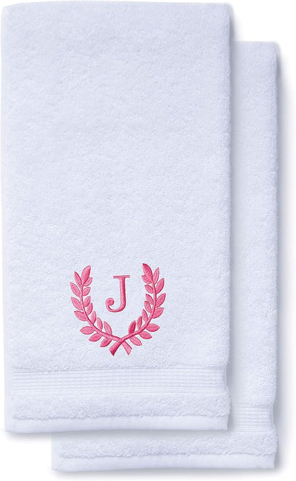 Decorative and Monogrammed Hand Towels for Bathroom Kitchen Makeup | Personalized Gift for Wedding-Bridal | Roman Font Custom Luxury Turkish Towel | Spa Collection, Oversized, 16 X 30 Inch, Set of 2