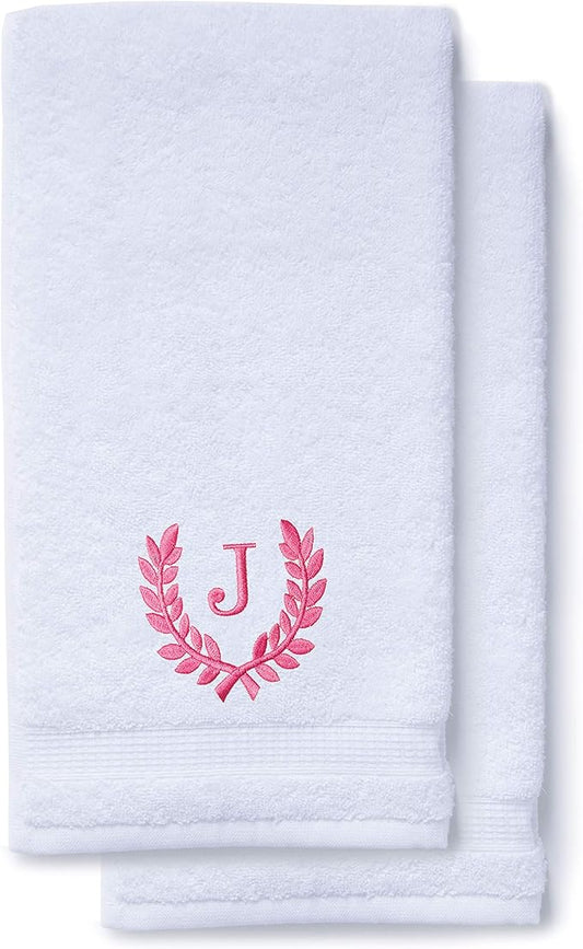 Decorative and Monogrammed Hand Towels for Bathroom Kitchen Makeup | Personalized Gift for Wedding-Bridal | Roman Font Custom Luxury Turkish Towel | Spa Collection, Oversized, 16 X 30 Inch, Set of 2