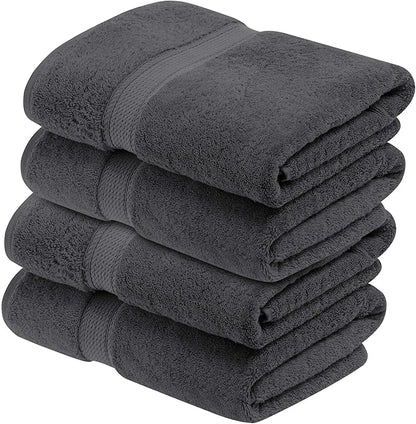 BNM Egyptian Cotton Heavyweight Towels, Ideal For Bathroom, Shower, Spa, 800 GSM Bath Towels, Highly-Absorbent, Luxury Bathroom Essentials, Ultra-Soft Plush Home Basics, Bath Towel Set of 4, Charcoal