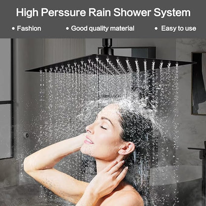 Shower System Wall Mounted 10 inch Shower Overhead for Bathroom,Rain Shower Combo Set with Handheld Spray,Luxury Rainfall Shower Head Rough-in Valve and Trim Included(Matte Black)
