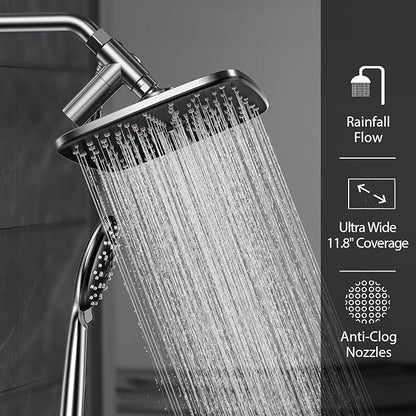 Veken 11.8 Inch Rain Shower Head with Handheld- High Pressure Dual Shower Heads with 5 Modes Handheld Spray Combo- Wide Rainfall Showerhead with Hose, Bathroom Accessories, Christmas Gift, Chrome