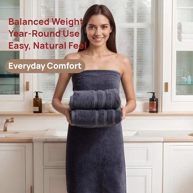 Cotton Bath Towel – Large 30x60 Inches, Soft, Thick & Absorbent Towel for Bathroom, Spa, or Home Use (Gray, 4 Pack – 30"x60")