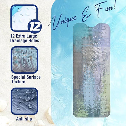 Turquoise Bathtub Mat Non Slip 40x16in Extra Long Anti Slip Bath Mat for Tub Modern Tub Mat Abstract Art Bath Tub Shower Mat with Large Drain Holes and Suction Cups Textured Quality Bathroom Decor