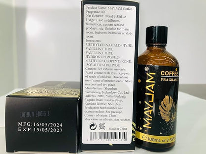 MAYJAM 100ML/3.38FL.OZ Coffee Fragrance Oils with Glass Dropper, Essential Oils for Diffusers for Home, Long Lasting Scented Oils for Diffusers Soap Candle Making