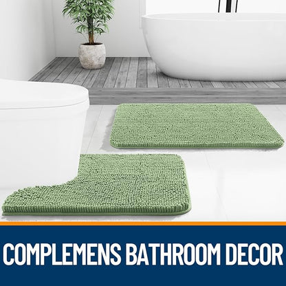 OLANLY Bathroom Rugs 70x24, Extra Soft Absorbent Chenille Bath Rugs, Rubber Backing Quick Dry, Machine Washable Bath Mats for Bathroom Floor, Tub and Shower, Home Decor Accessories, Sage Green