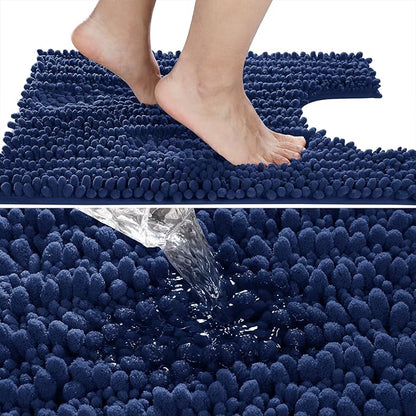 Yimobra Toilet Rug U Shaped Washable 24x24 Inch - Ultra Soft Absorbent Chenille Bath Rugs for Toilet, Quick Dry & Machine Washable, Non Slip Contour Bathroom Mat, Navy Blue