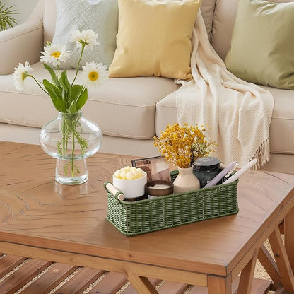GRANNY SAYS Toilet Paper Basket for Back of Toilet, Wicker Baskets for Storage, Wicker Baskets for Shelves, Waterproof Basket Tank Topper, 14¼" x 6½" x 4¼", Green