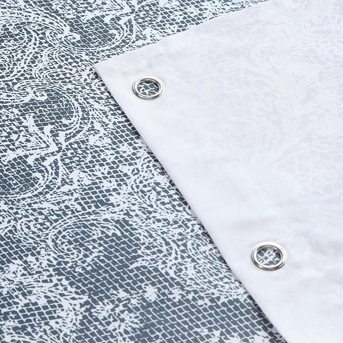 90 Inch Extra Long Shower Curtain - Chantilly Lace Design, Heavyweight Polyester, Dark Gray to White Ombre, 72" W x 90" H