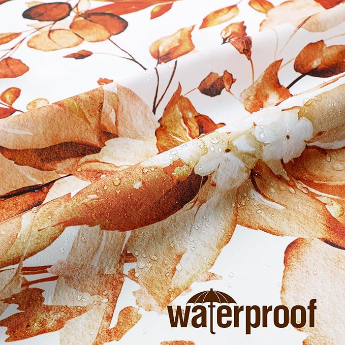 Gibelle Orange Eucalyptus Shower Curtain, Fall Watercolor Plant Leaves with Floral Bathroom Shower Curtain Set, 72x72