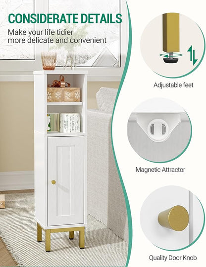 Bathroom Storage Cabinet, Corner Floor Cabinet with Shelves, Customized Door Opening Direction, Bathroom Organizer with Adjustable Shelf for Kitchen, Living, Toilet Paper Holder, White
