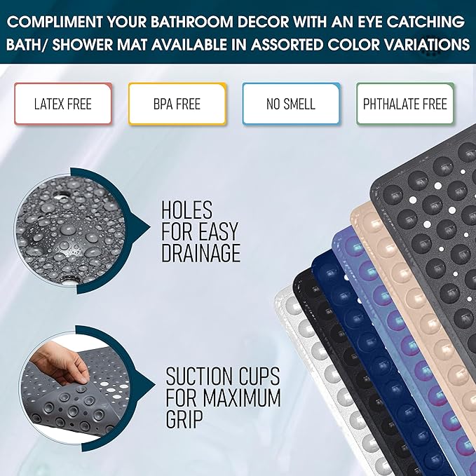 ENKOSI Square Non-Slip Shower Mat – 21" x 21" Anti-Slip Shower Stall Mat with Suction Cups & Drain Holes – Purple Bathroom Shower Mat (21x21 Purple)