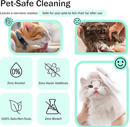 Dog Wipes Cleaning Deodorizing & Washing Gloves for Pets,Glove Wipes Pro for Dogs & Cats with Coconut Oil, Extra-Thick,Lick-Safe for Paws,Eyes,Ears&Body,Rinse-Free Waterless Bath, 4Pack,24PCS