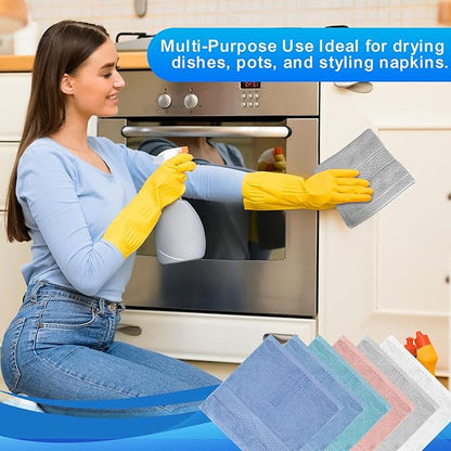 6 Pack 100% Cotton Wash Cloth, 13x13 Inch Highly Absorbent and Soft Feel Fingertip Towels, Machine Washable Washcloths for Bathroom, Gym, Hotel, Spa and Kitchen, 6 Colors