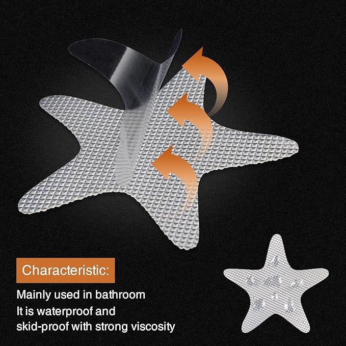 Anti Slip Shower Stickers 24 PCS Safety Bathtub Strips Adhesive Decals with Premium Scraper(Clear Star)