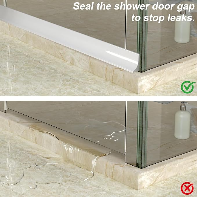 98" Shower Threshold Water Dam Silicone Shower Water Guard Collapsible Shower Door Bottom Seal Shower Splash Guard for Wet and Dry Separation