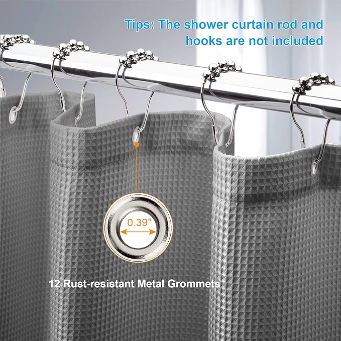 AmazerBath Extra Long Shower Curtain Waffle, Heavy Duty Fabric Shower Curtains with Waffle Weave Hotel Quality Bathroom Shower Curtains, 72 x 84 Inches (Grey)