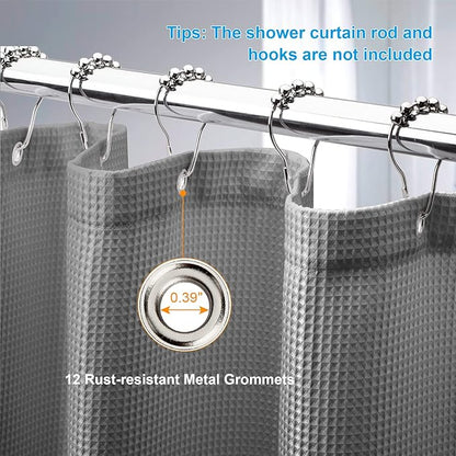 AmazerBath Extra Long Shower Curtain Waffle, Heavy Duty Fabric Shower Curtains with Waffle Weave Hotel Quality Bathroom Shower Curtains, 72 x 84 Inches (Grey)
