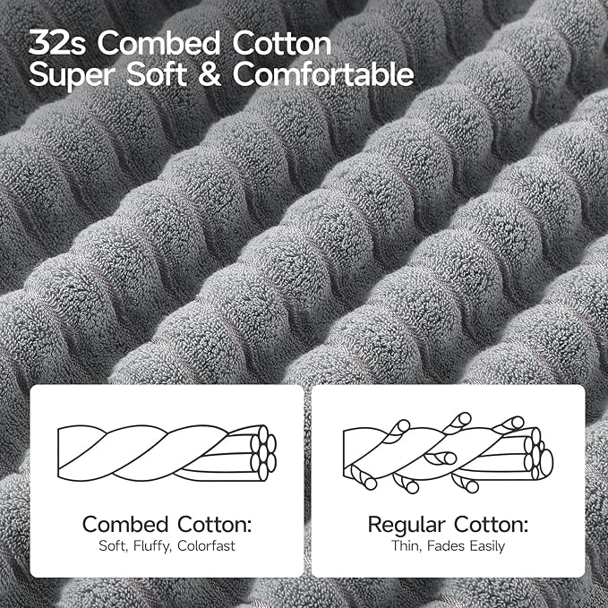 REDKISS 2Pack Large Bath Towels 31×63 inches, 100% Cotton, Super Soft and Absorbent, Quick-Dry Towels, Perfect for Bathroom,Plush Shower Towels-Gray