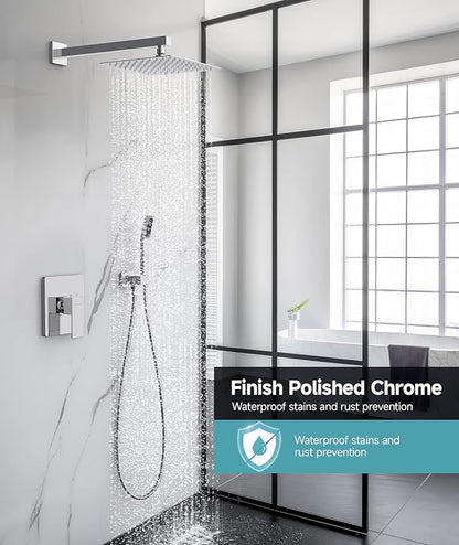 SR SUN RISE Shower System Bathroom 10 Inch Rainfall Shower Head & Handle Set Wall Mounted Rain Shower Faucet Set Polished Chrome