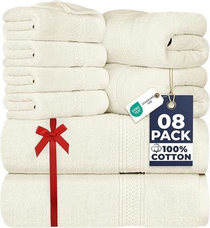 Utopia Towels 8 Piece Luxury Towel Set – Majestic Plush, Super Absorbent & Quicker-to-Dry, Thick 100% Ring Spun Cotton Towels for Bathroom, Spa & Hotel – 2 Bath, 2 Hand, 4 Washcloths, Ivory