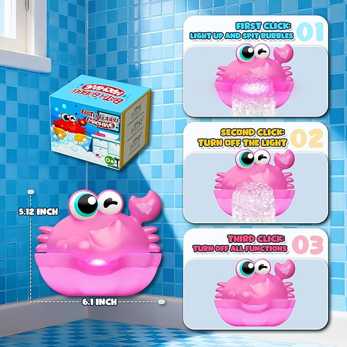 Bath Toys for Kids Ages 1-3,Light Up Baby Bath Toys Crab Bubble Maker with Colourful Light Toddler Bathtub Birthday Gifts Christmas Stocking Stuffers for Boys Girls Aged 1-3 2-4 3-5