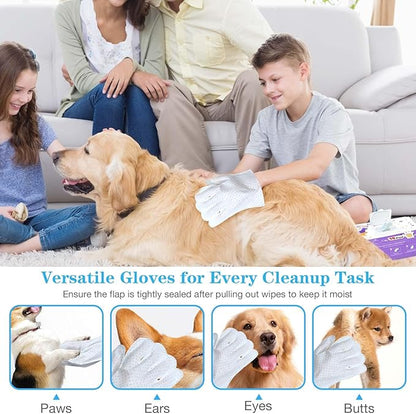 Dog Cleaning Gloves Wipes 30pcs Deodorizing Disposable Pet Grooming Bathing Gloves Extra Thick, No Rinse Shampoo Dry Cleaning Gloves for Dogs & Cats Paw Face Ear Fur and Butt
