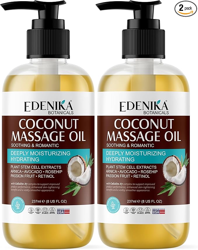 Tropical Coconut Massage Oil for Massage Therapy, Soothing Massage Oil with Coconut & Passion Fruit Oil for Muscle Relaxing, Skin Moisturizing & Hydrating, 2-Pack