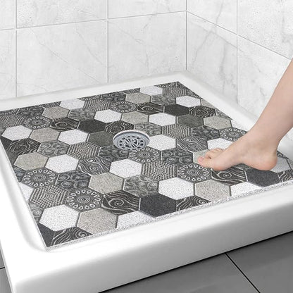 Large Shower Mat Non Slip, 36x36 Inch Shower Floor Mat with Drain Hole in Middle, Super Soft and Comfortable PVC Loofah Massage Bath Mat for Shower, Anti Slip Shower Stall Mat, Quick Drying