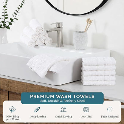 Casa Platino 100% Cotton Washcloths 12 Pack - Spa & Salon Quality Face Towels - Ring Spun, Soft & Absorbent Wash Cloth Rags for Body, Beauty, Home, Gym - Fingertip Towels - 13"x13", White Washcloths