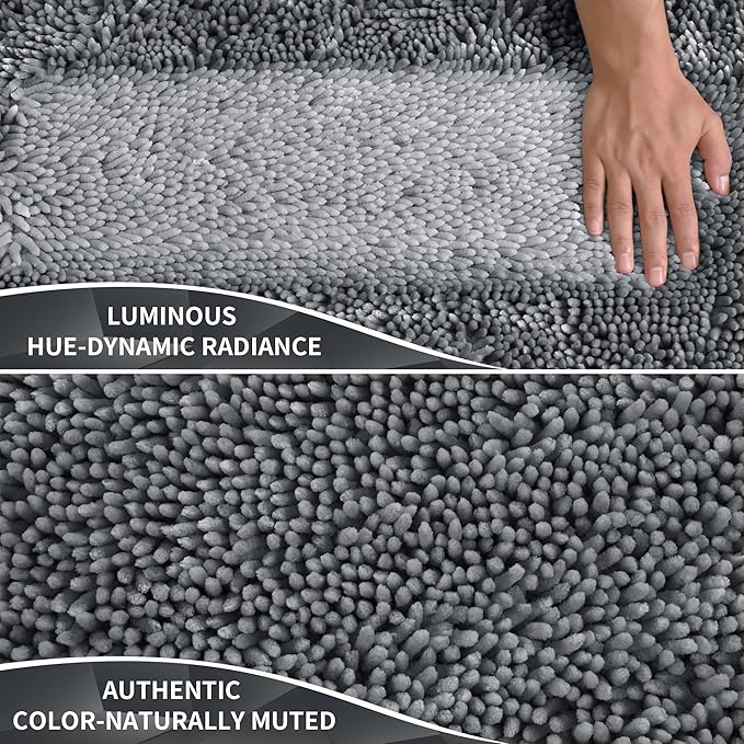Yimobra Luxury Chenille Bathroom Rug Mat, Extra Soft and Absorbent Shaggy Bath Rugs Non Slip, Machine Washble Dry, Plush Floor Carpet for Tub, Shower, and Bath Room, 44x24 Inch, Silver