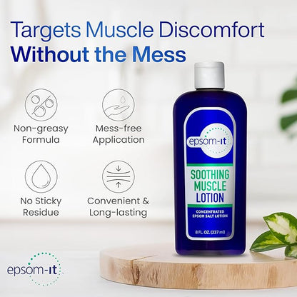 EPSOM-IT Soothing Muscle Lotion - Epsom Salt Magnesium Sulfate Cream Arnica for Muscle Stiffness, Topical Magnesium Lotion, Providing Comfort for Legs, Knee and Feet, 8.0 oz., 2-Pack
