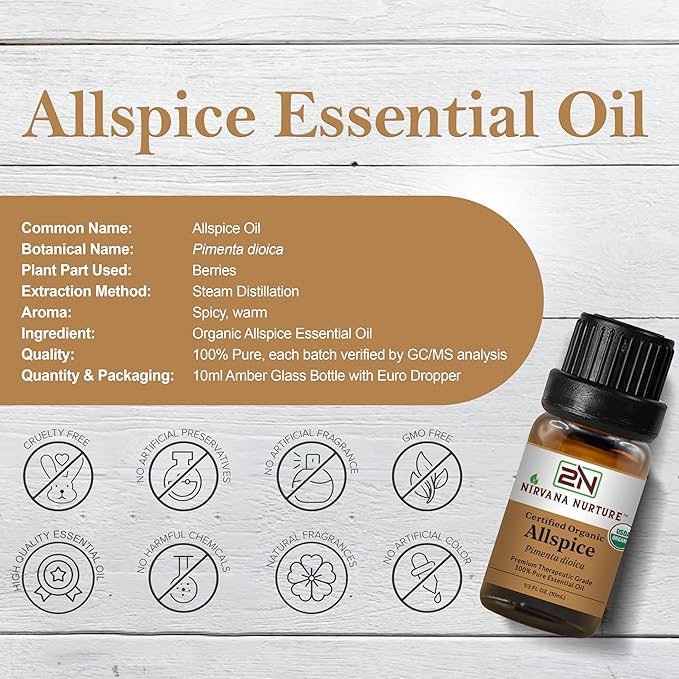 Allspice Essential Oil USDA Certified Organic, 100% Pure Natural Premium Grade, Undiluted