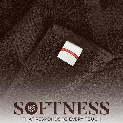 RIVERSIDE 100% Ring Spun Cotton Large Bath Towels Set of 4, 27 x 54 Inches – Quick Dry, Soft & Highly Absorbent Towels for Shower & Bathroom – Luxury 600 GSM Towels for Home, Spa, Gym, Hotel, Brown