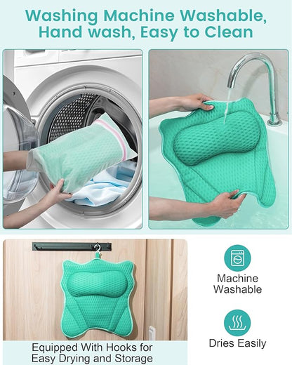Bath Pillow, Bath Pillows for Tub Neck and Back Support, Soft 4D Air Mesh Bathtub Pillow 16.5 x 17.3 INCH, with 6 Powerful Suction Cups, Bath Accessories Relaxing Gifts for Women (Lake Blue)