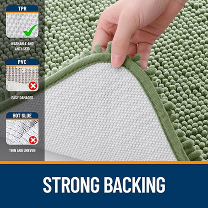 OLANLY Toilet Rugs U-Shaped 24x24, Extra Soft Absorbent Chenille Contour Bathroom Rugs for Toilet, Dry Quickly, Machine Washable, Non-Slip Bath Mat, Sage Green