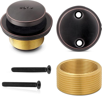 Tip-Toe Bathtub Drain Trim Kit with Two-Hole Overflow Faceplate – All Brass Tub Drain Stopper Replacement – Fits Fine or Coarse Thread Drain Shoe – Universal Tub Drain Assembly