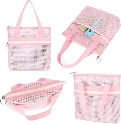 Mesh Shower Caddy Portable with Zipper & 2 Pockets - Quick Dry Shower Caddy Hanging for Travel Gym Camp Beach - Organizer Bag Bathroom Essentials for College Dorm
