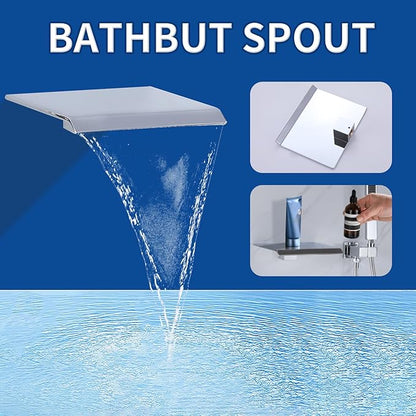 TapLong Wall Mount Bathtub Faucet with Waterfall Tub Spout Bath Tub Faucet Set with Handheld Shower Single Handle Tub Filler Shower Faucet Set with Rough-in Valve and Trim Kit, Polished Chrome, 91266