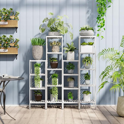 SMIBUY Bathroom Storage Shelf, 5-Tier Bamboo Rack Organizer, Multifunctional Shelving Unit for Living Room Bedroom Kitchen (White)