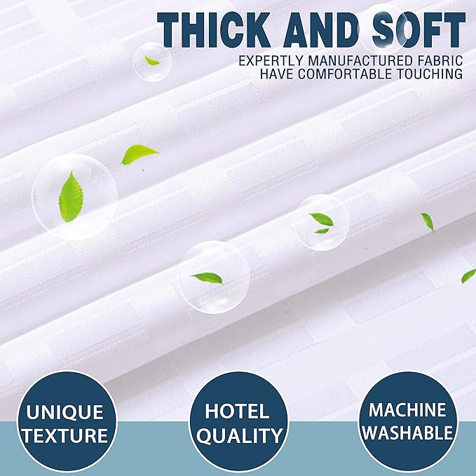 Conbo Mio Extra Long No Hook Shower Curtain with Snap in Liner Set, Hotel Luxury White Fabric Shower Curtains for Bathroom with See Through Top Window, Washable, Waterproof 71W x 84H