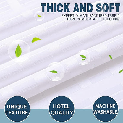 Conbo Mio Extra Long No Hook Shower Curtain with Snap in Liner Set, Hotel Luxury White Fabric Shower Curtains for Bathroom with See Through Top Window, Washable, Waterproof 71W x 84H
