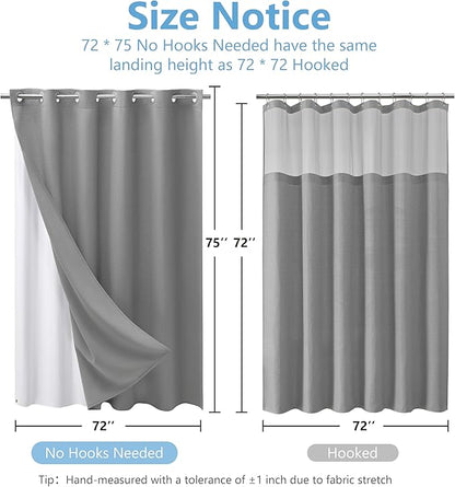 No Hook Waffle Weave Shower Curtain with Snap-in Fabric Liner,256GSM Heavy Duty Fabric Shower Curtain Set,Dark Grey Waterproof Washable Luxury Shower Curtain for Bathroom Stall(72x75 Inch)