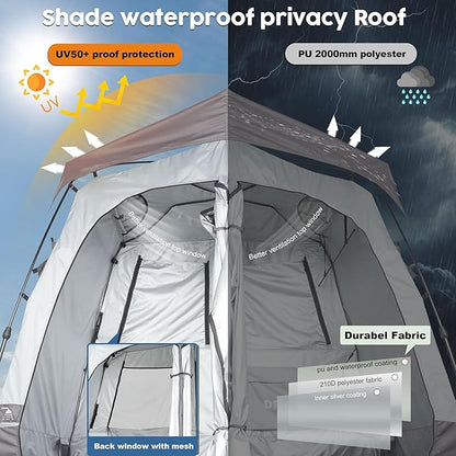 Camping Shower Tent Deluxe Changing Room Easy Set Up Privacy Shelter,Large Toilet Tent with Floor Drain Design for Beach, Camping,Hiking with Stakes and Ropes for Stability