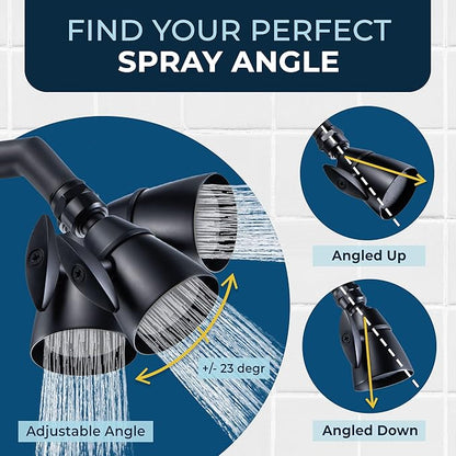 HammerHead Showers® Solid Metal 2 Inch High Pressure Shower Heads - MATTE BLACK – California Compliant 1.75 GPM Low Flow Rate - High Flow Shower Head with ADJUSTABLE SPRAY PATTERN - Fixed Shower Head