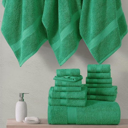 LANE LINEN 100% Ring Spun Cotton Premium Bath Towel Set, 18Pcs Turkish Towels & Washcloths Sets - 4 Bath, 8 Washcloths, 6 Hand - Sustainably Produced, Quick Drying & Gentle on Skin - Emerald